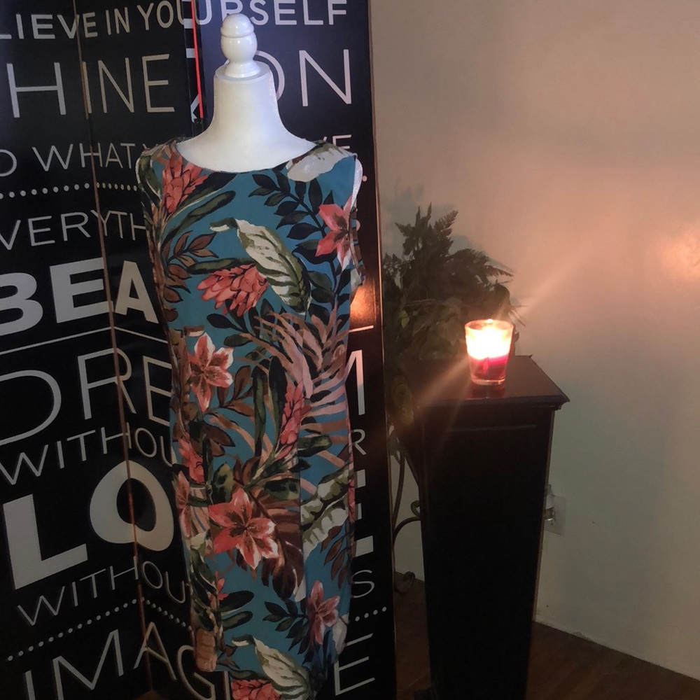 Sky blue tropical , floral dress